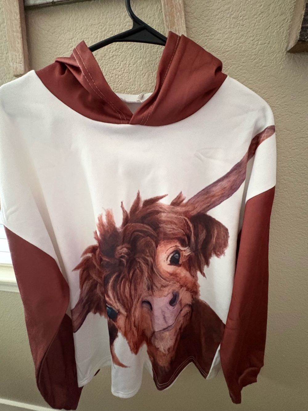 White & Rust Brown Highland Cow Graphic Hoodie